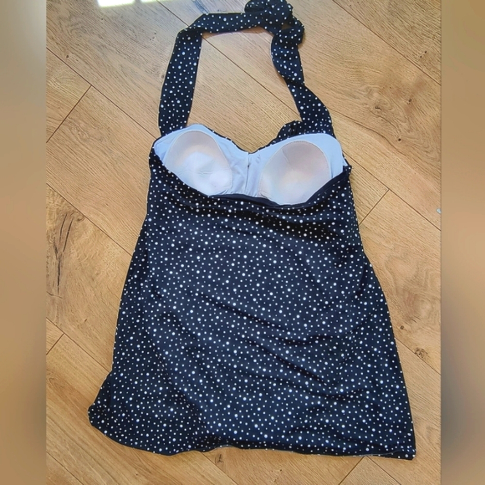 Miami Retro Swimsuit Halter-Tie Polka Dot & Ruched Skirt in Size 12 - Picture 5 of 13